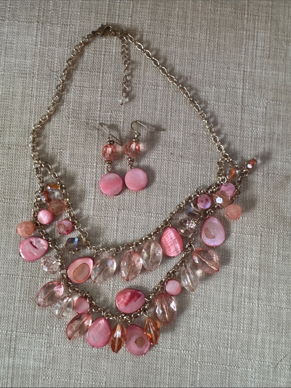 Pink Multi-Bead Statement Necklace and Earring Set